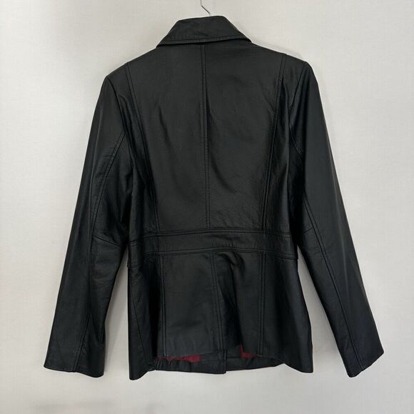 Croft & Barrow Woman's Leather Jacket Coat Size M Button Up Front Red Lining - Picture 3 of 11